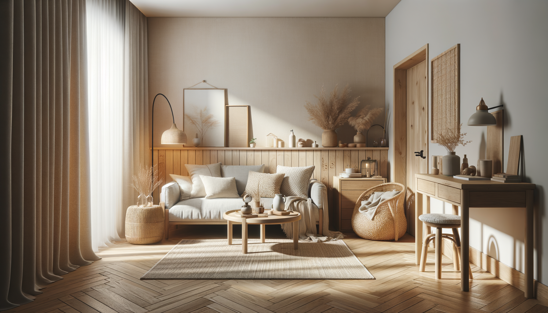 neutral shelf styling — natural textures