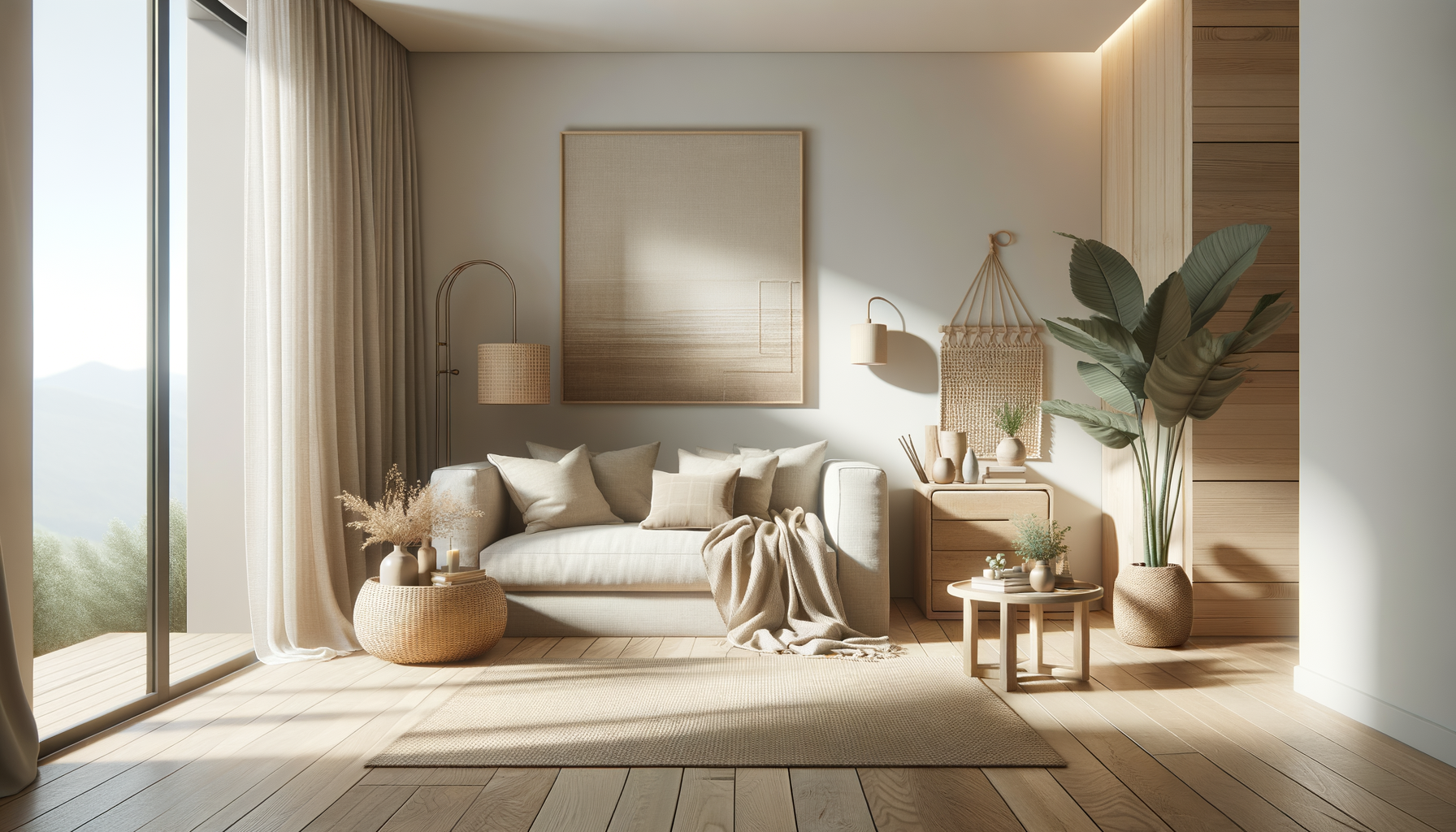 neutral spring shelf styling &mdash; natural textures