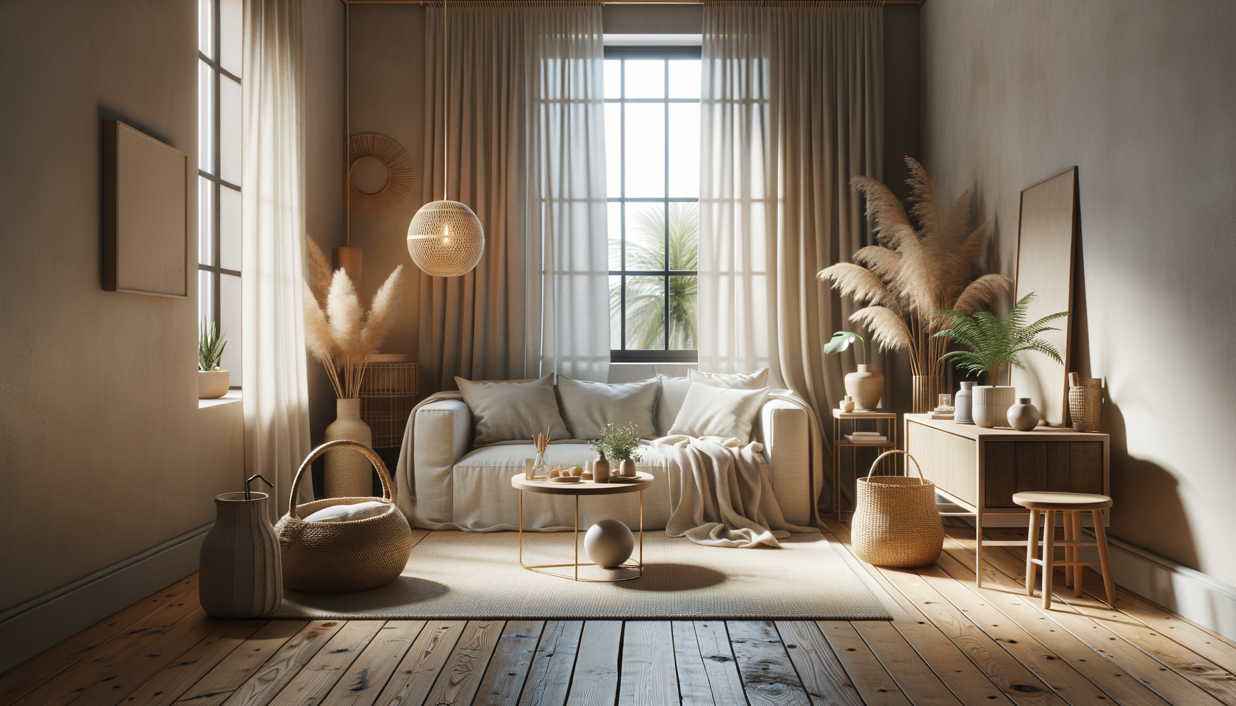 neutral shelf styling — natural textures
