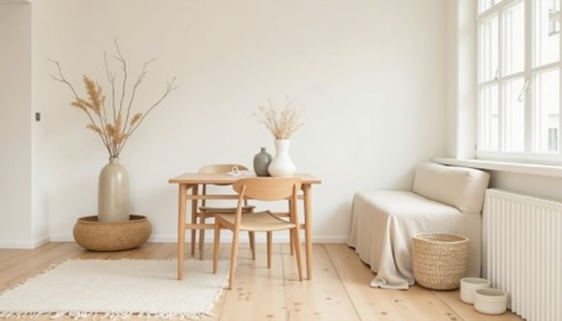 calm dining table styling — natural textures