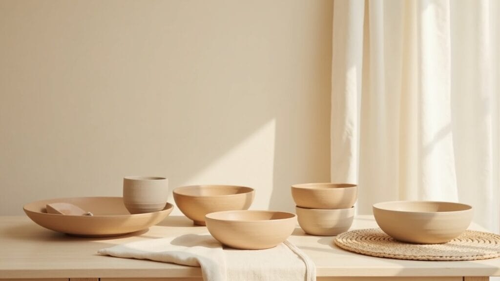 handmade clay bowls — calm interior