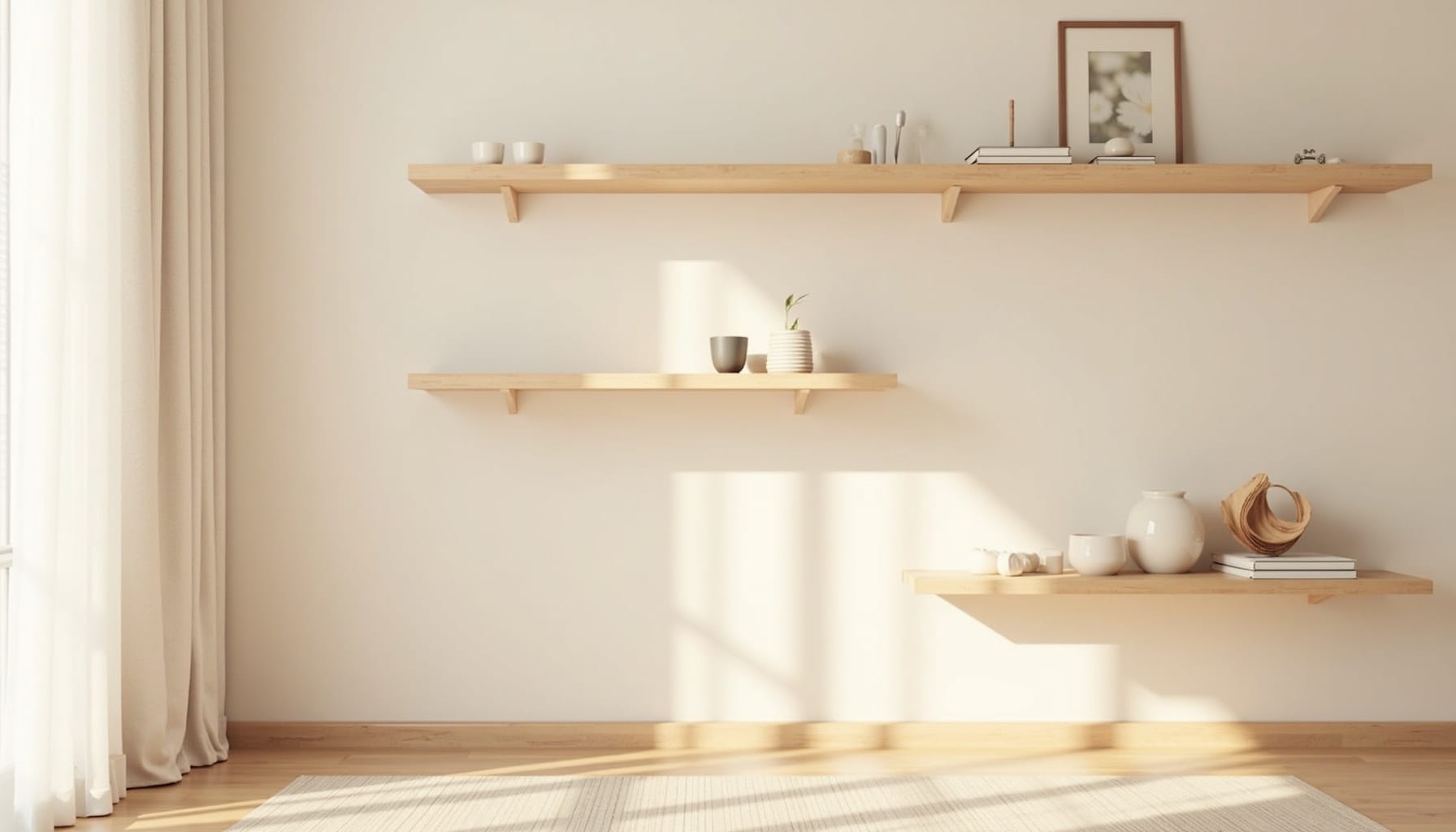 living room shelf decor ideas — natural textures