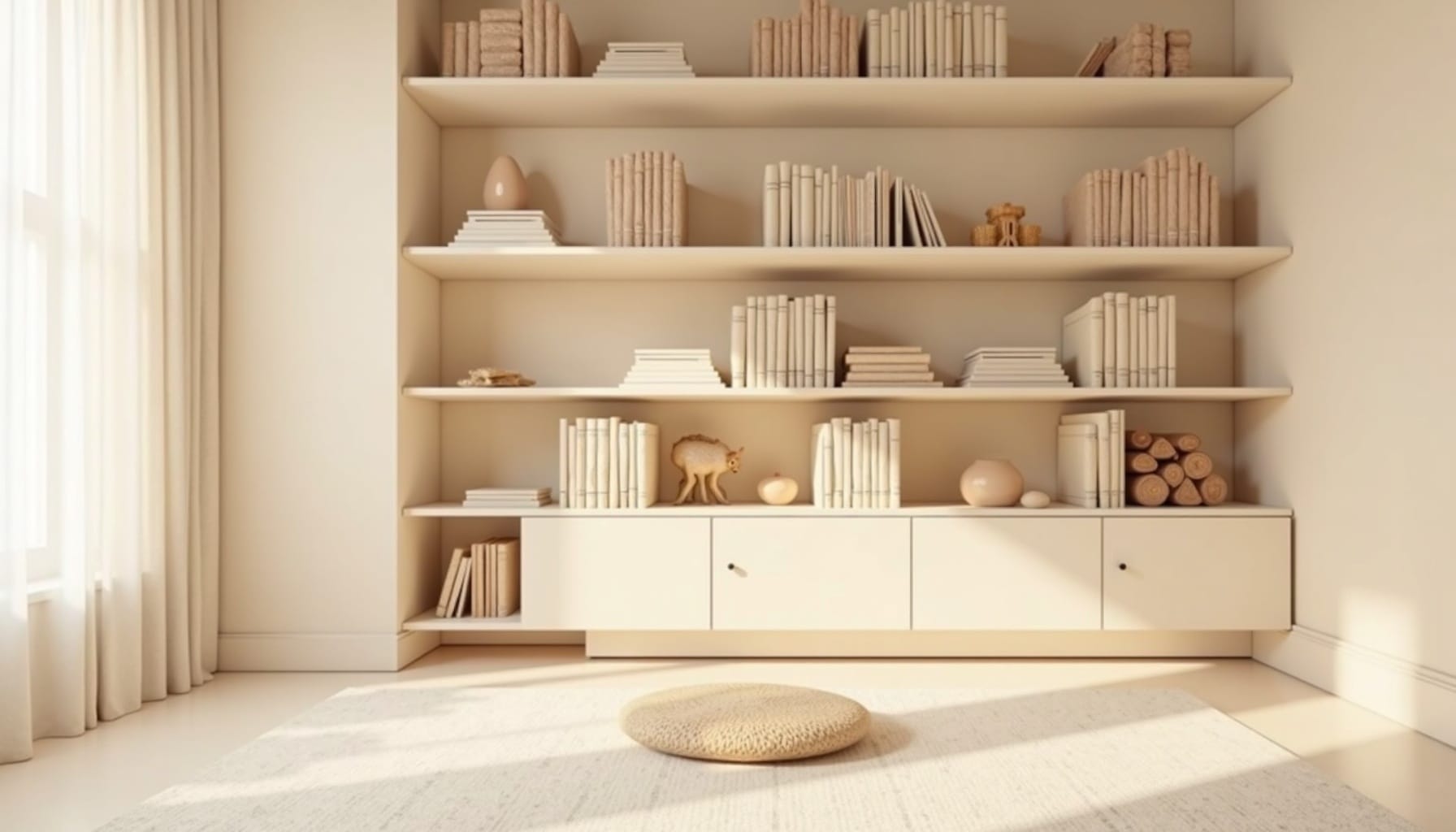 bookshelf decor — natural textures