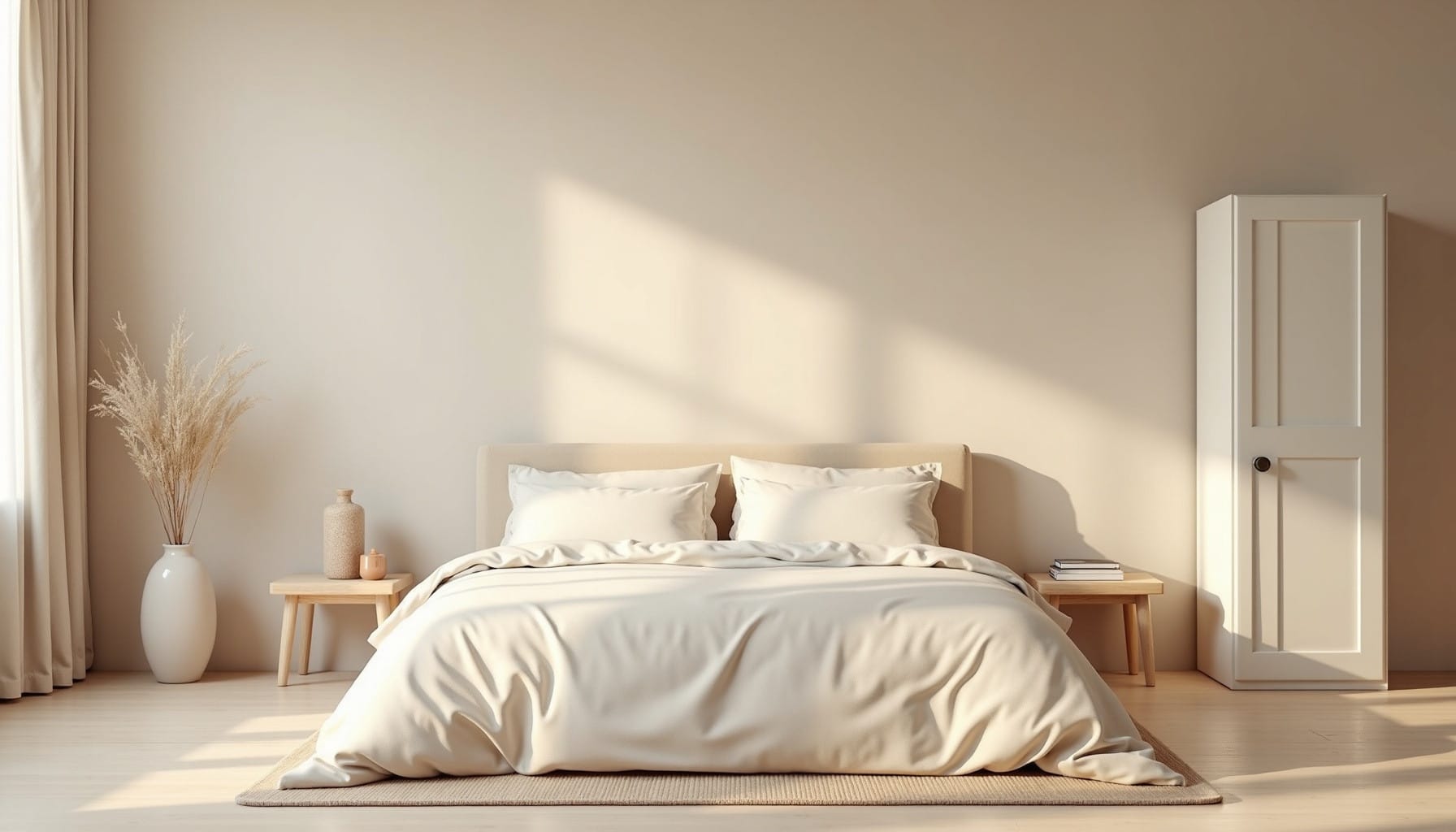 white bedroom furniture — natural textures