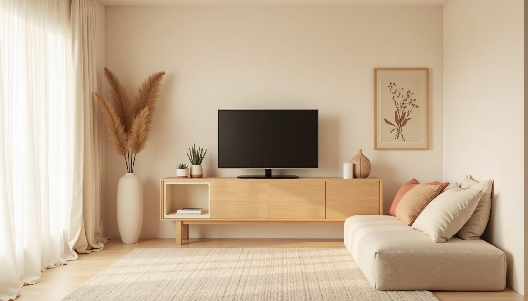 small living room ideas with tv — natural textures