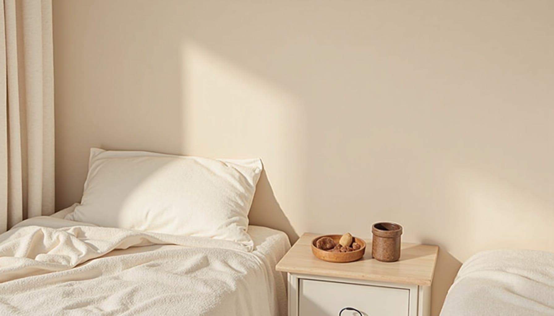 bedside table styling — natural textures