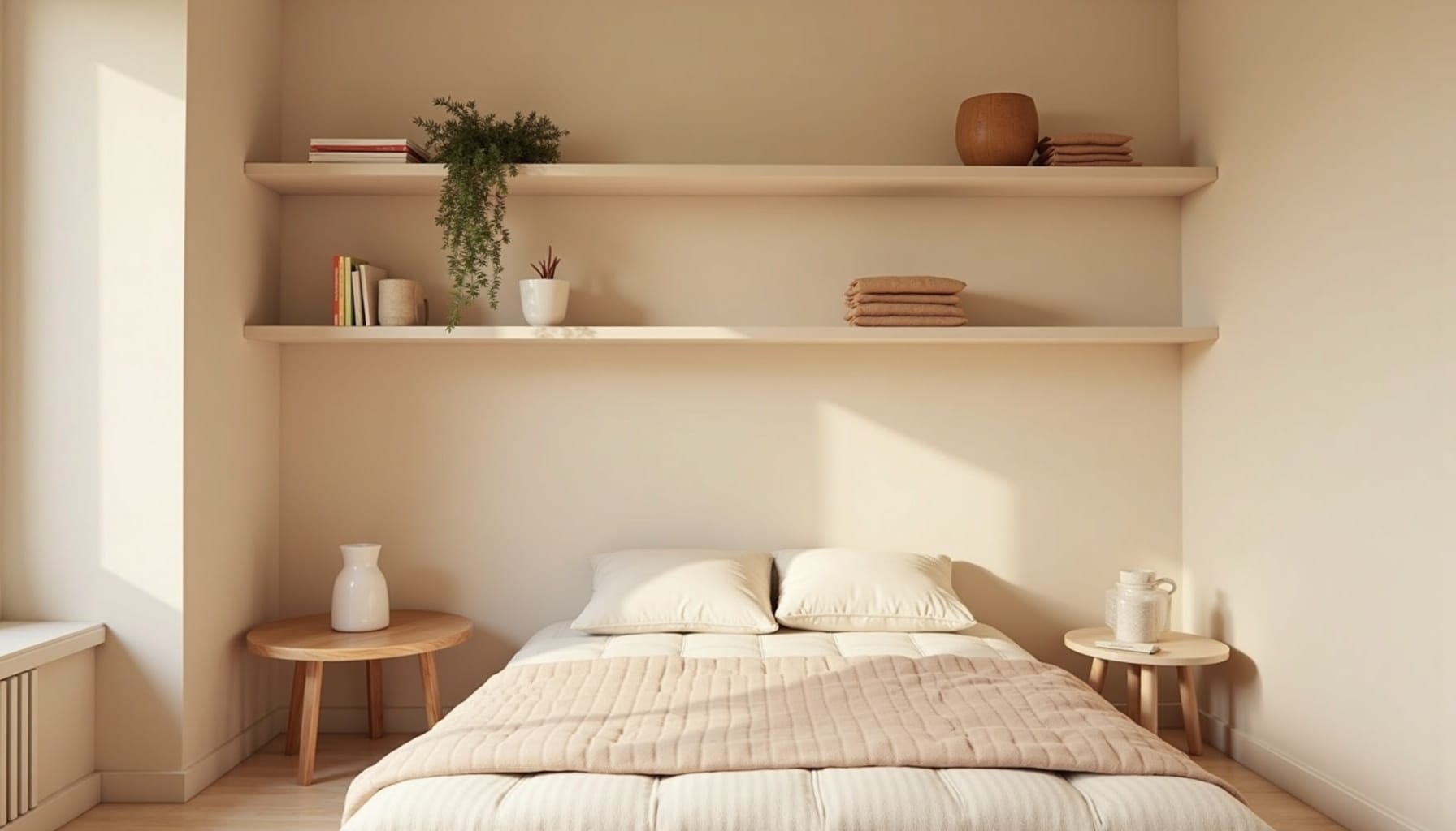 bedroom shelf ideas — natural textures