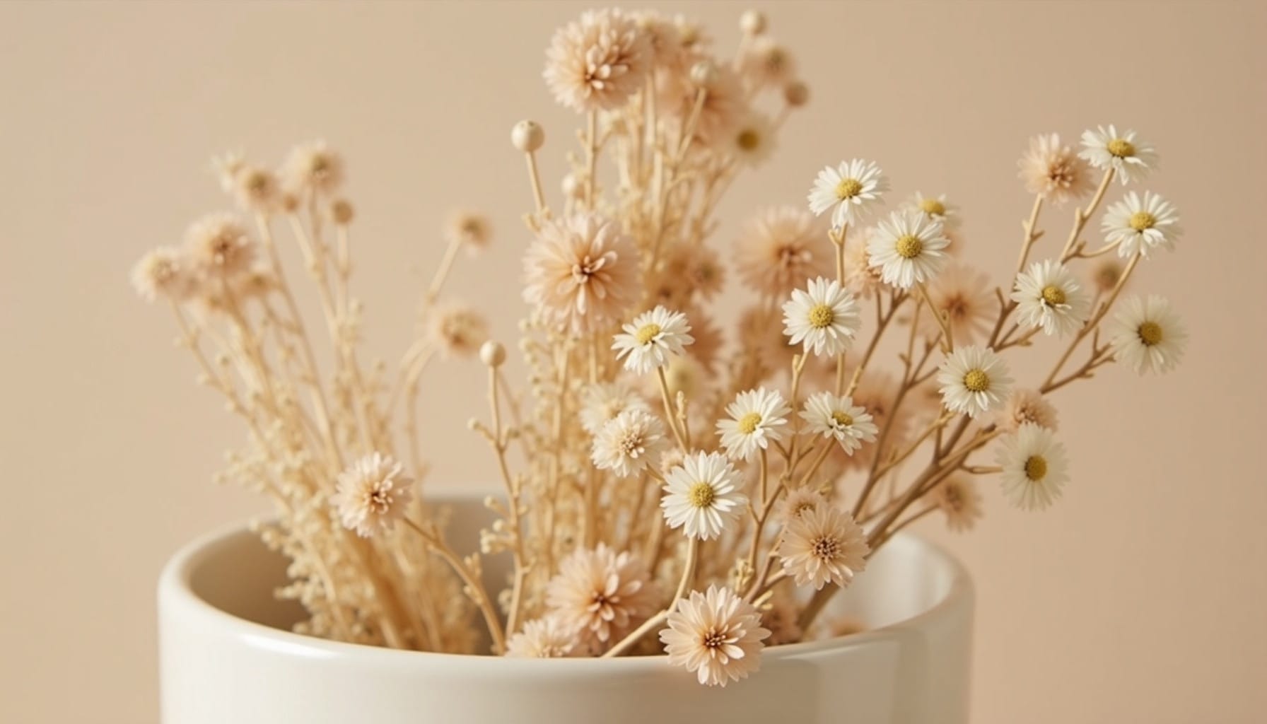 decorating with dried flowers — warm minimal detail