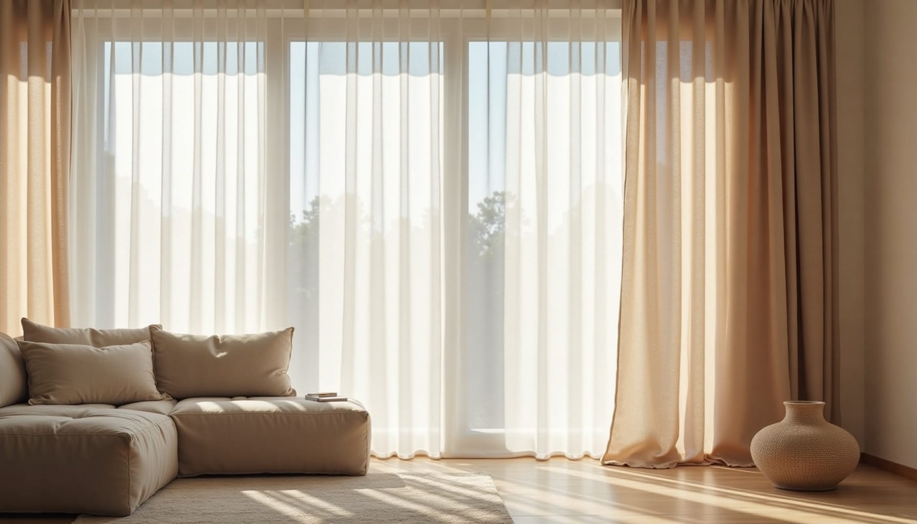 linen curtains living room — natural textures