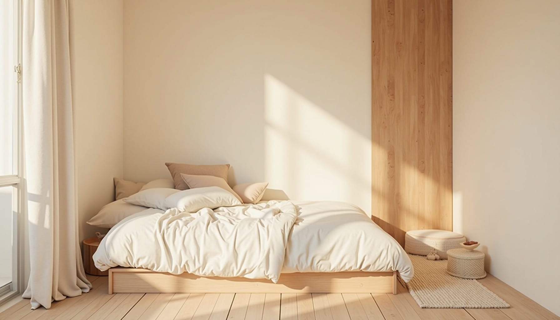 small bedroom storage ideas — natural textures