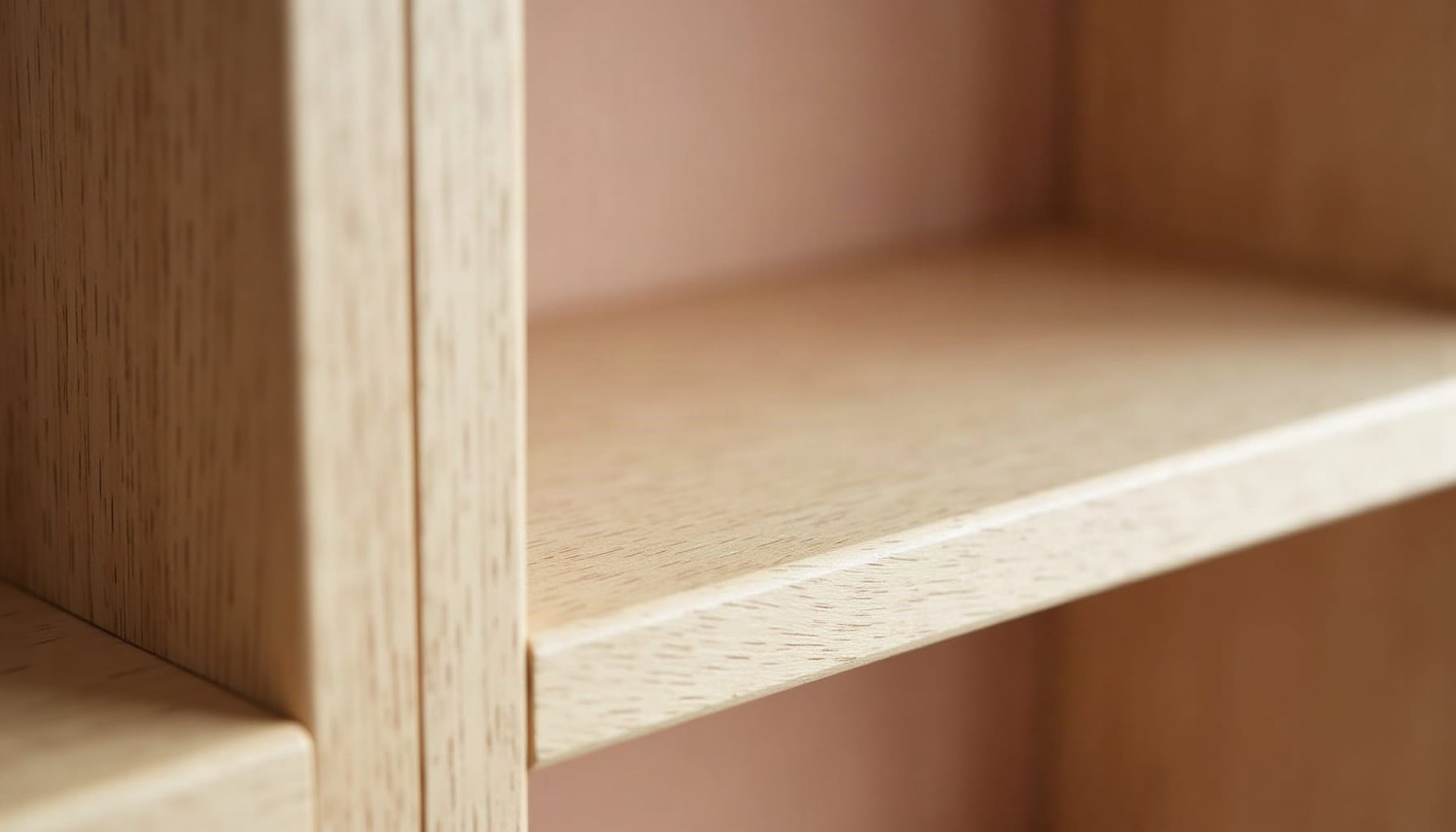oak effect shelves, warm minimal detail