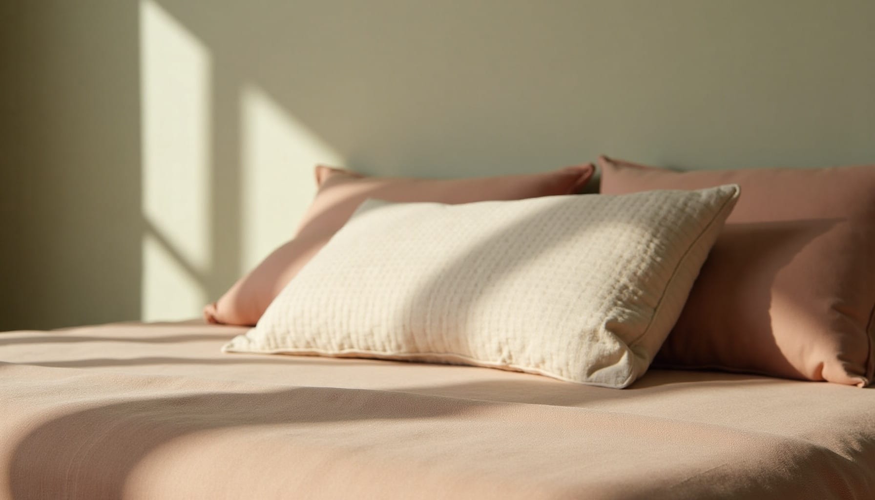 green bedroom — warm minimal detail