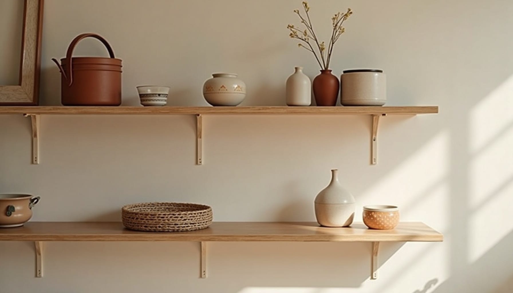 shelving units for living room — warm minimal detail