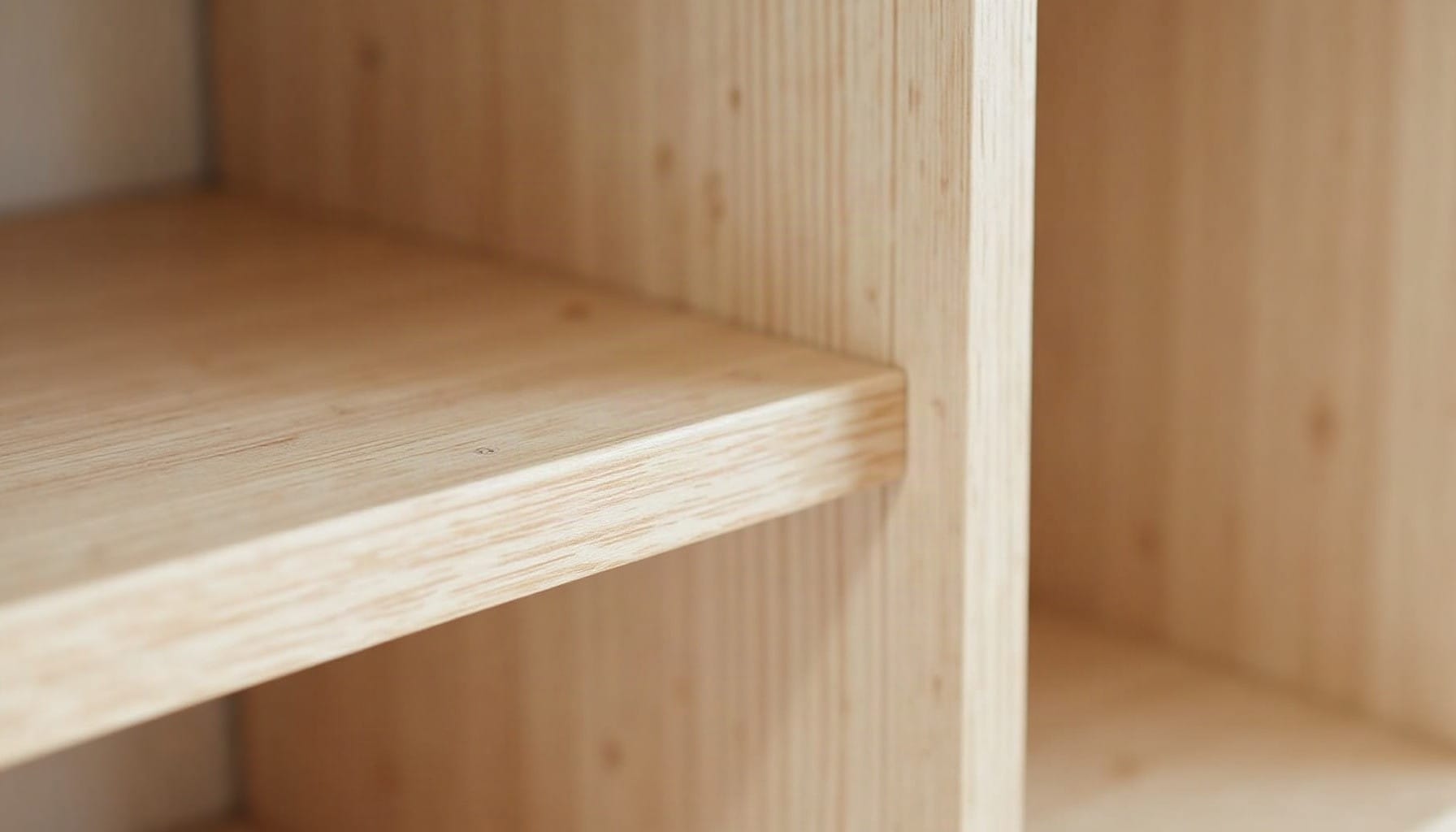 light oak shelves, warm minimal detail