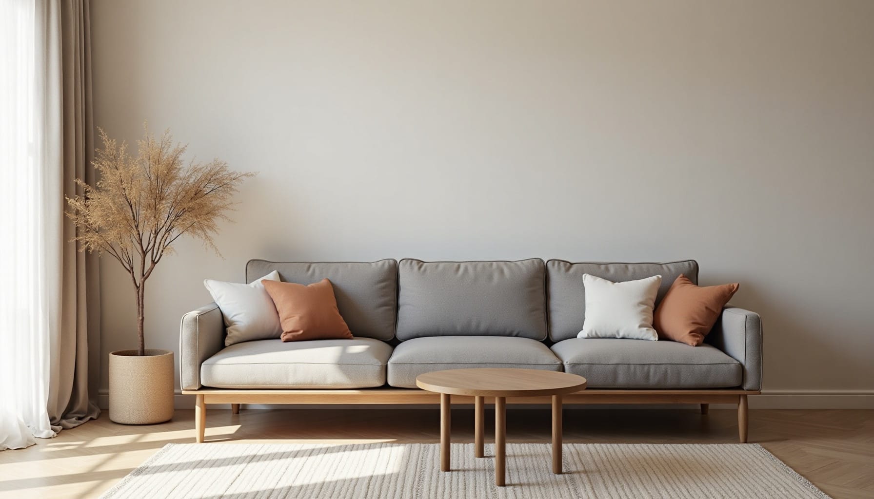 dark grey couch living room ideas — natural textures