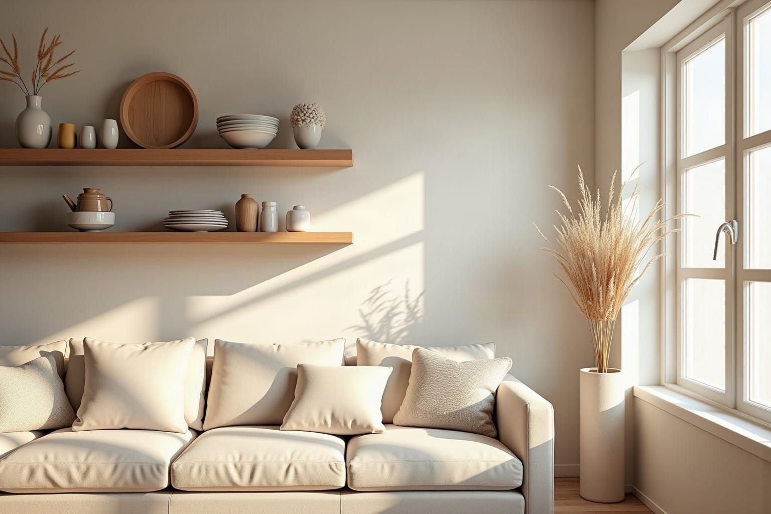 rustic wall shelves, natural textures