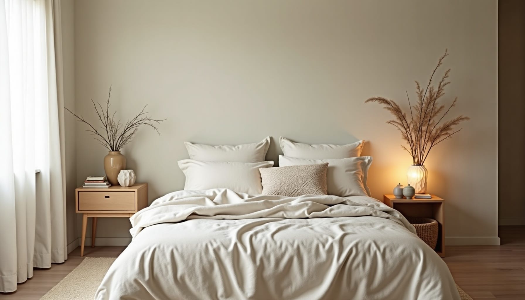 green bedroom — natural textures