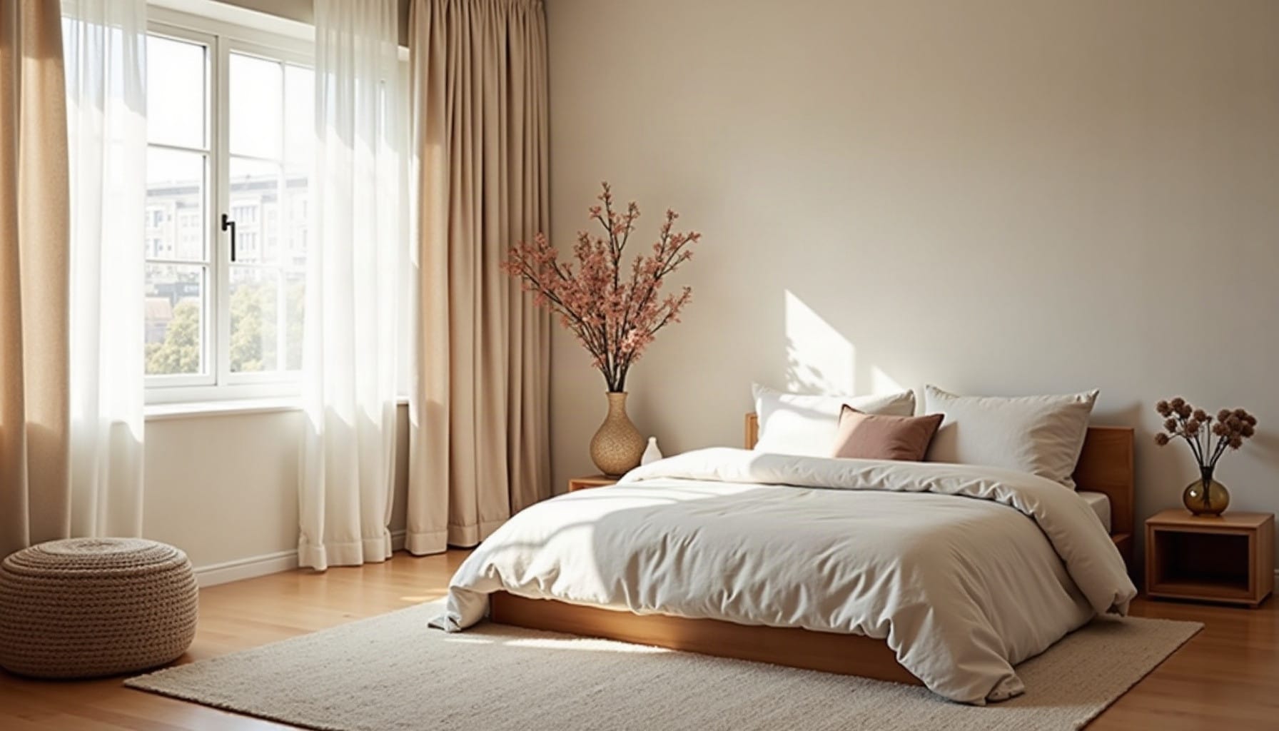 bedroom curtain ideas — natural textures