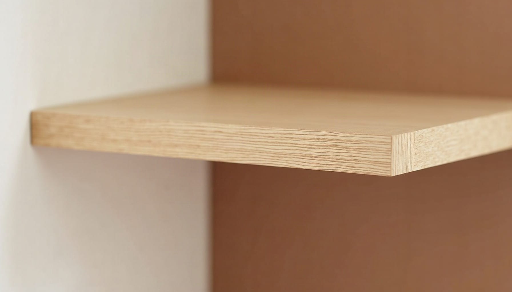 oak shelf board, warm minimal detail