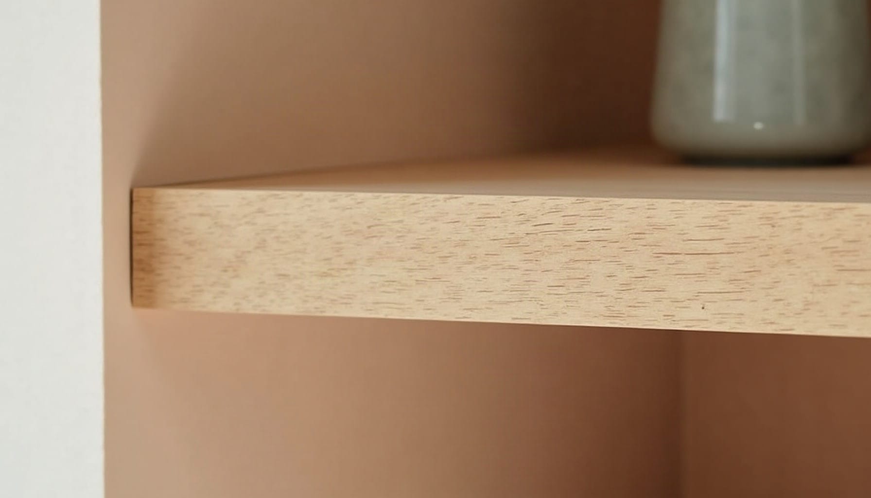 oak corner shelf — warm minimal detail