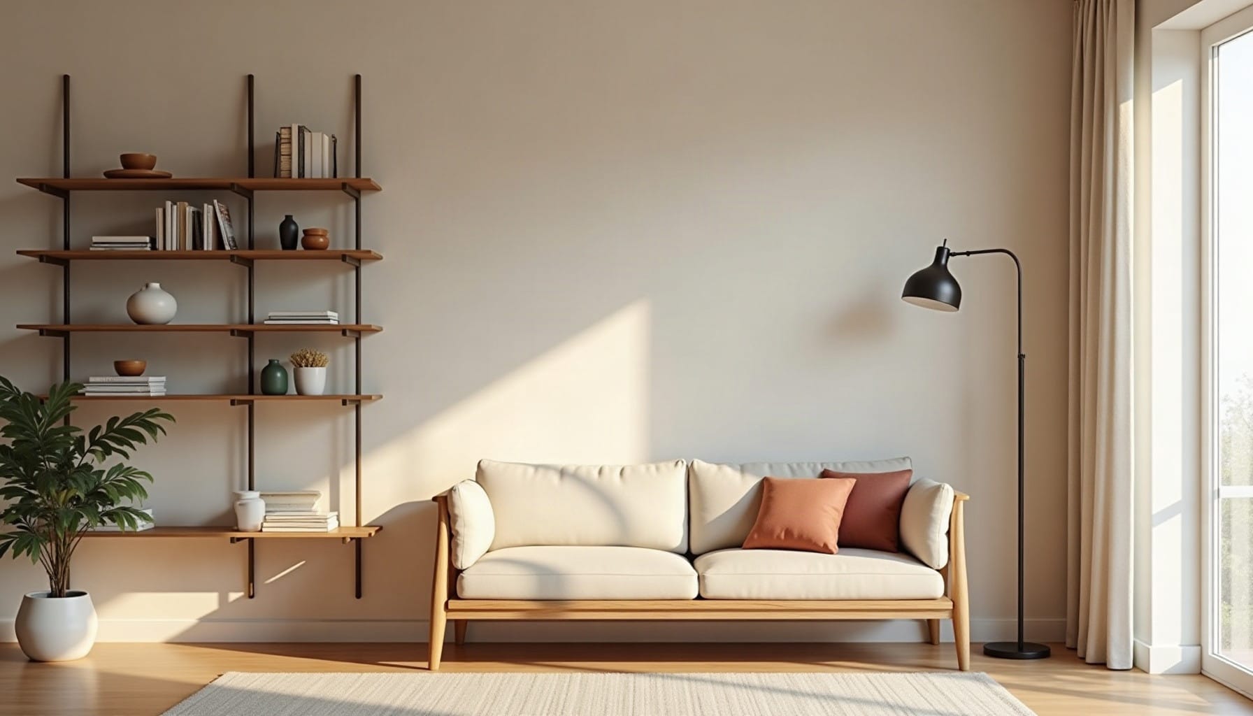 mid century shelves, natural textures