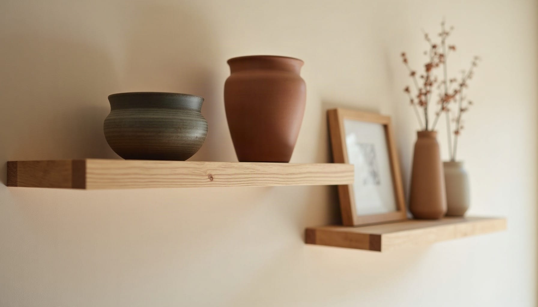 oak wall shelves — warm minimal detail