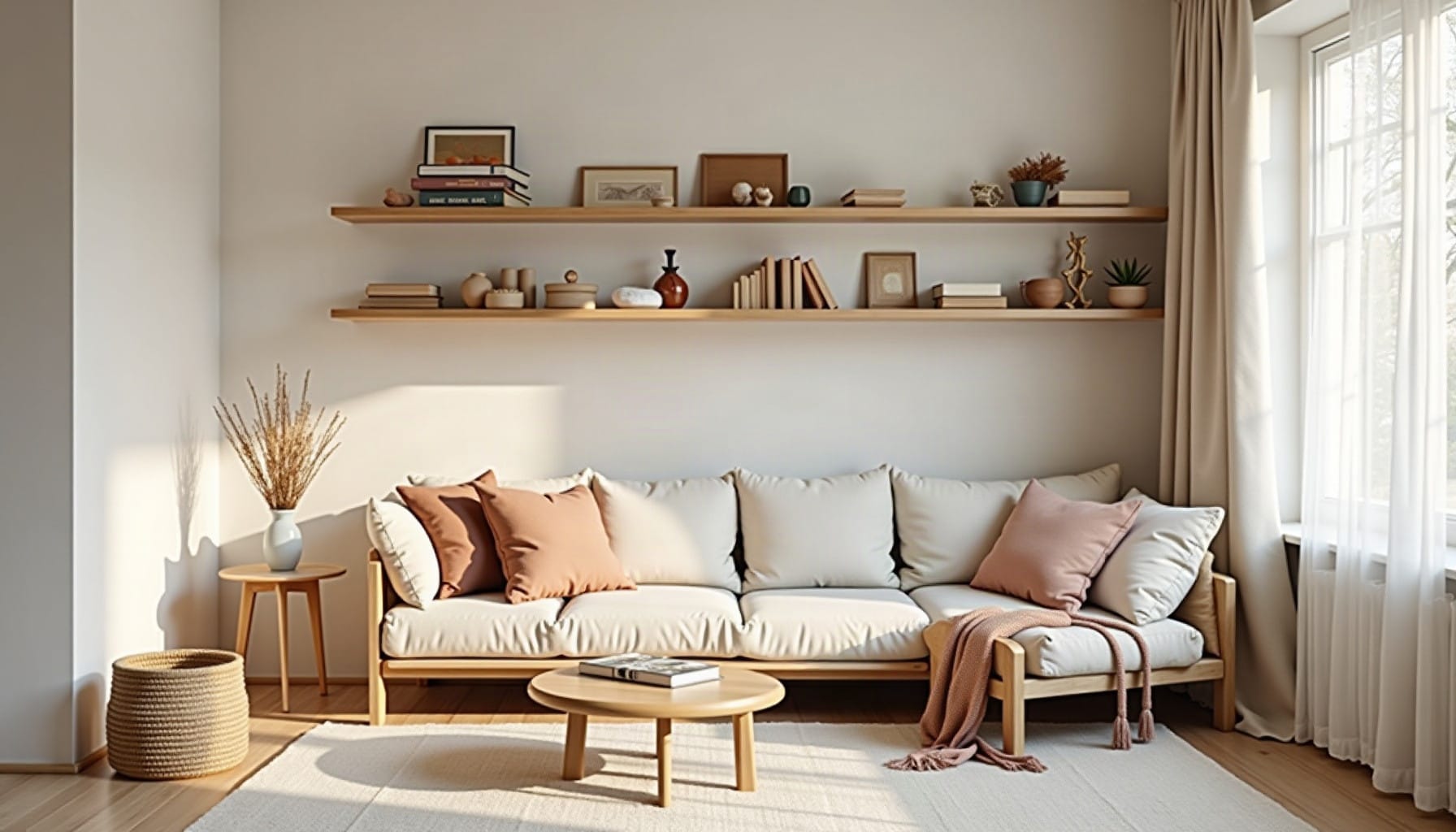 oak wall shelves — natural textures