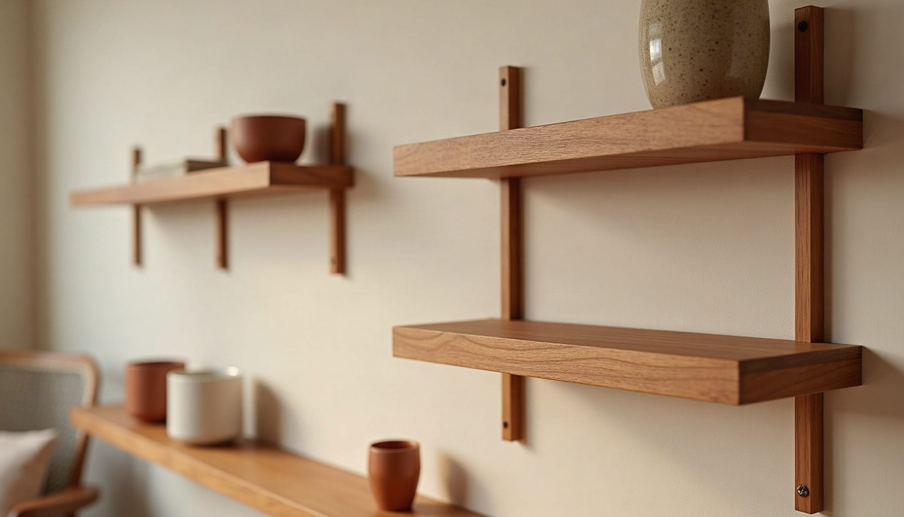 teak shelves, warm minimal detail
