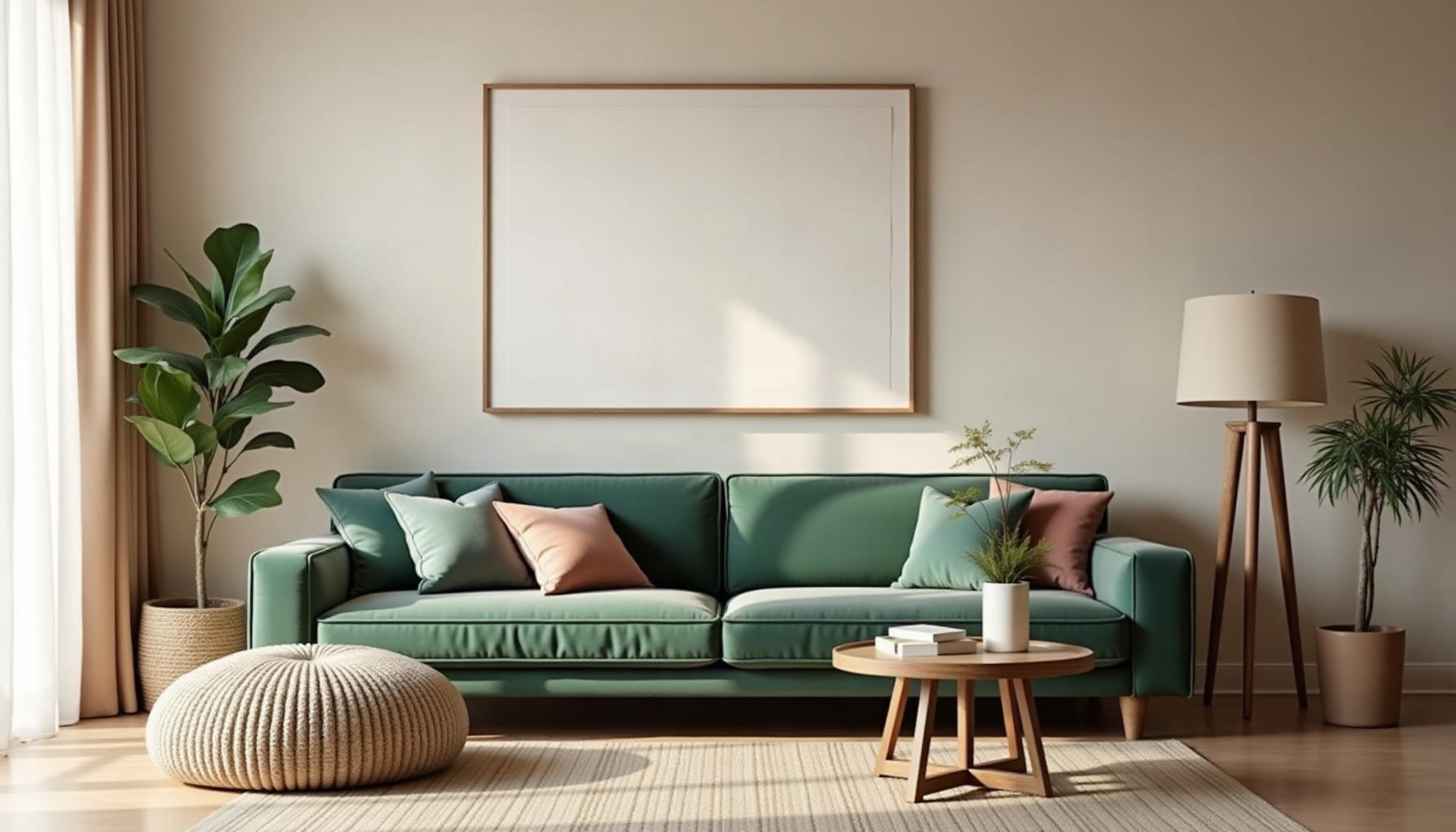 dark green sofa living room ideas, natural textures