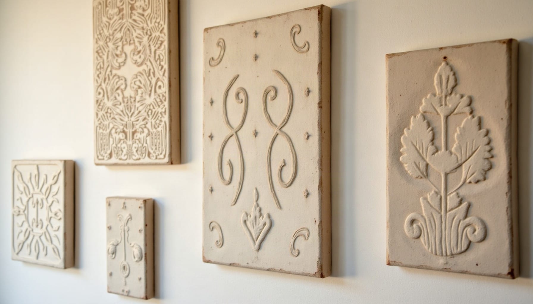 antique plaster wall plaques, warm minimal detail