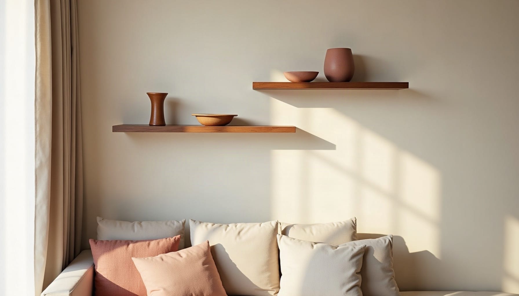 teak wall shelf — natural textures