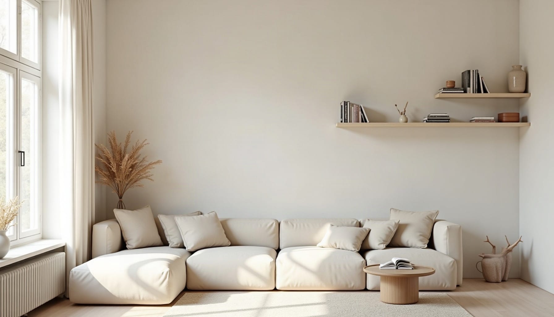corner wall shelf white, natural textures