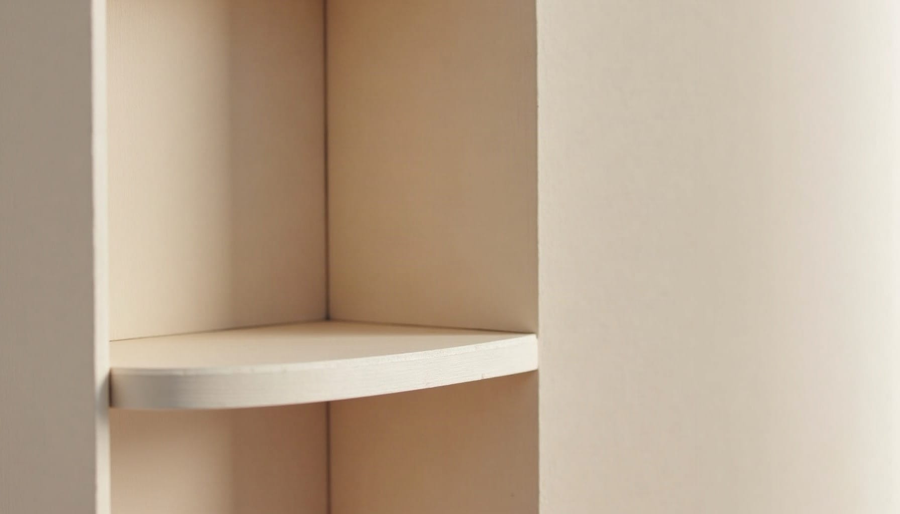 corner wall shelf white, warm minimal detail