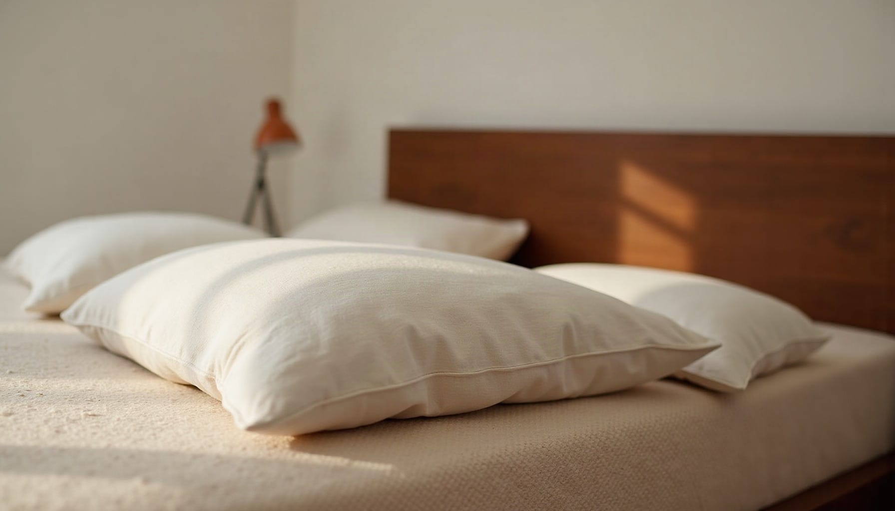 dark wood bed, warm minimal detail