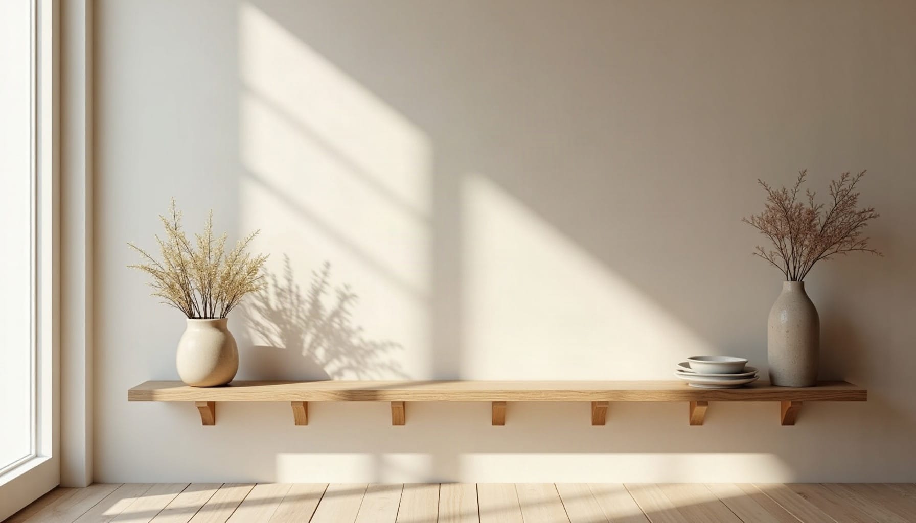 rustic shelf brackets — natural textures