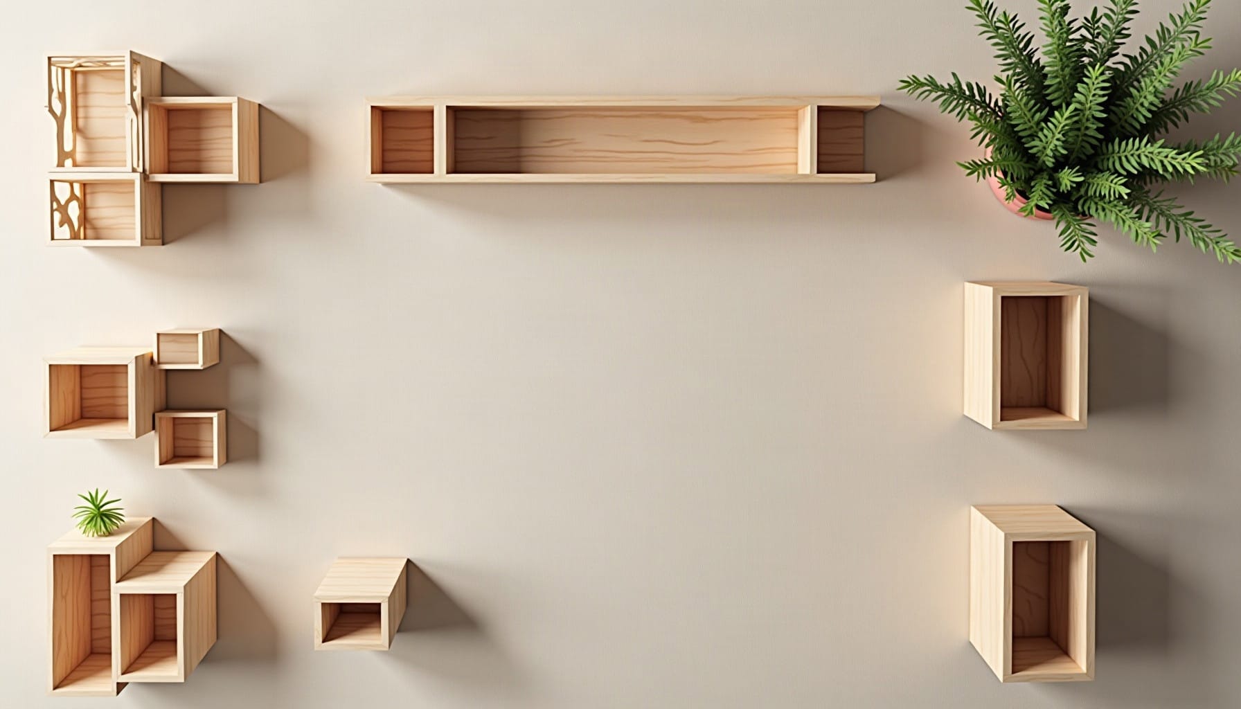 natural wood shelves, natural textures