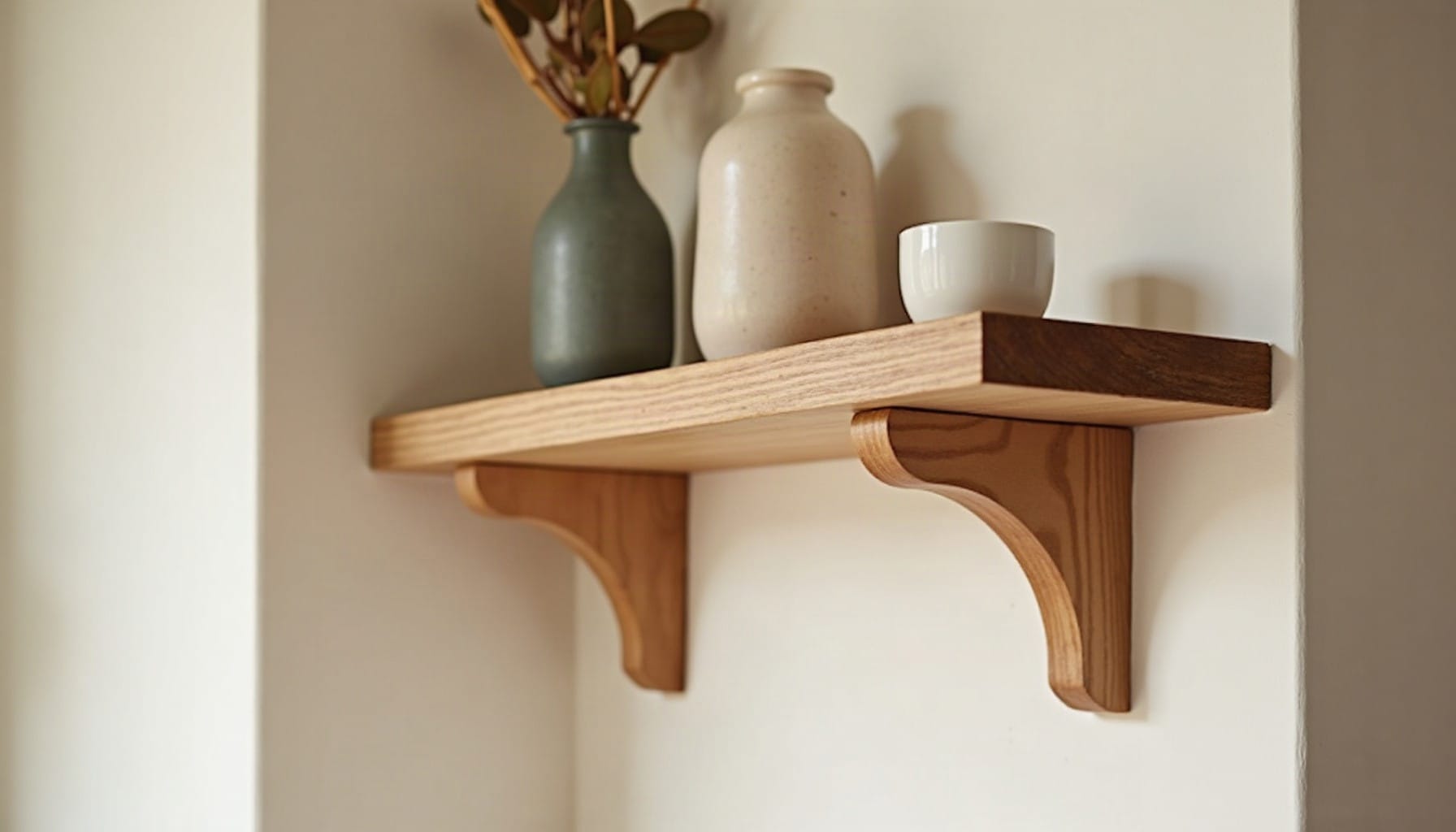rustic shelf brackets — warm minimal detail
