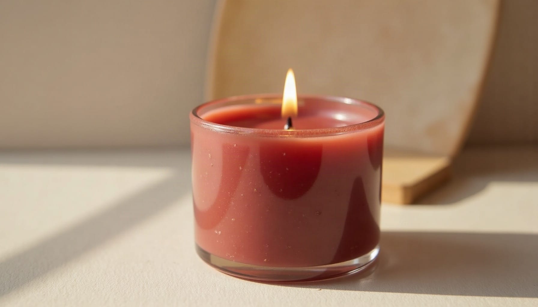 dark red candle, warm minimal detail