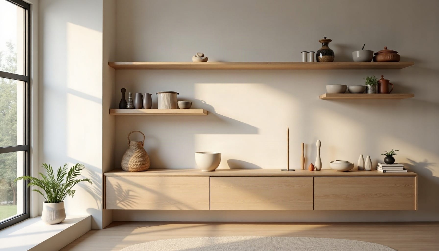 oak floating shelves uk, natural textures