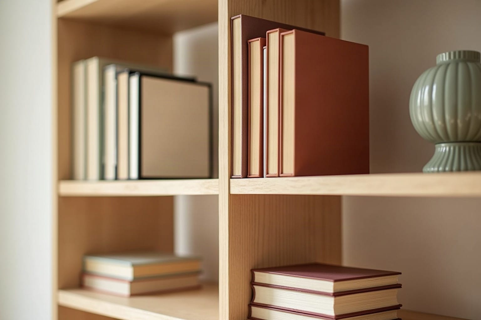bookshelves wooden — warm minimal detail