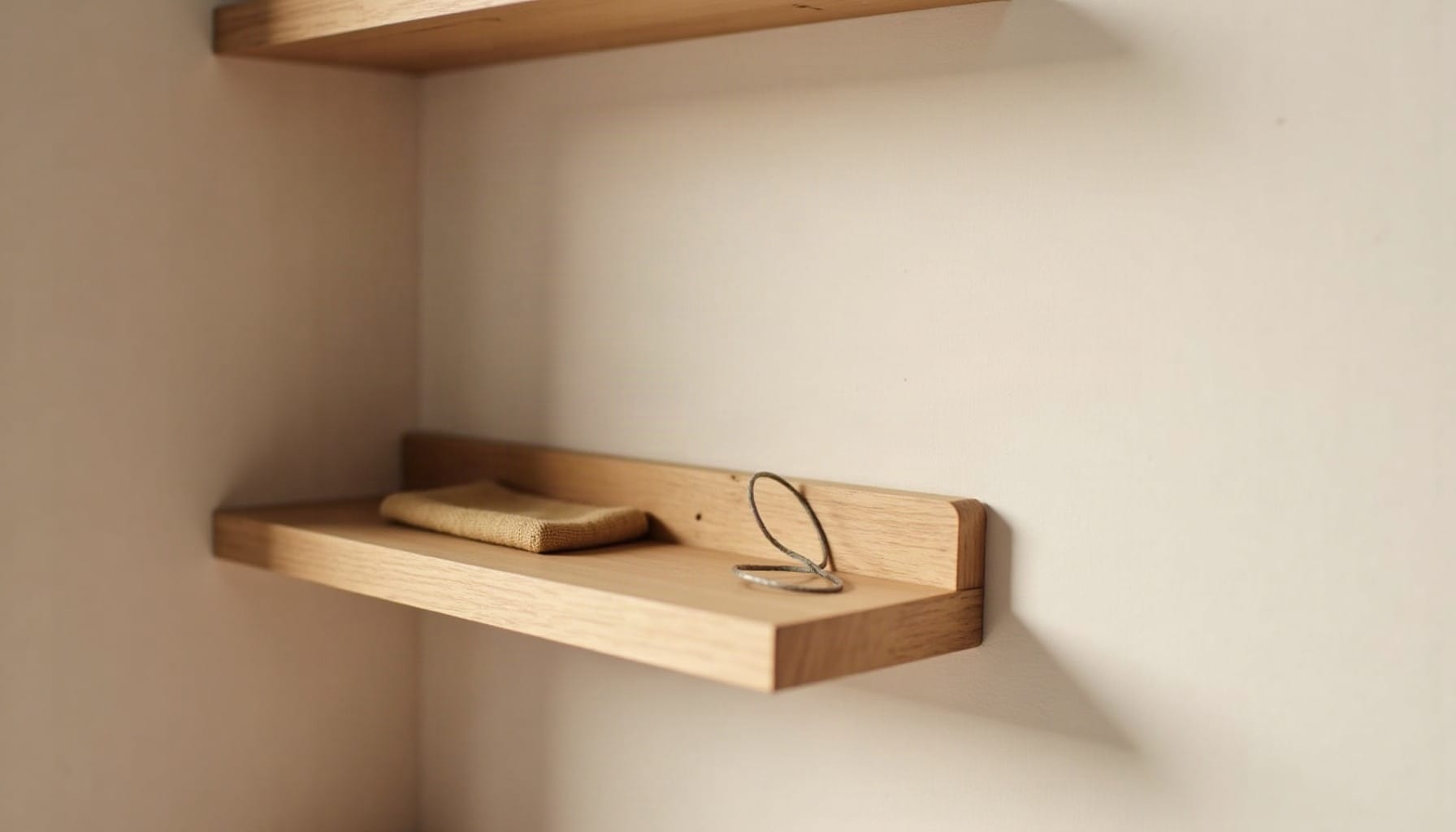 media wall shelf decor, warm minimal detail