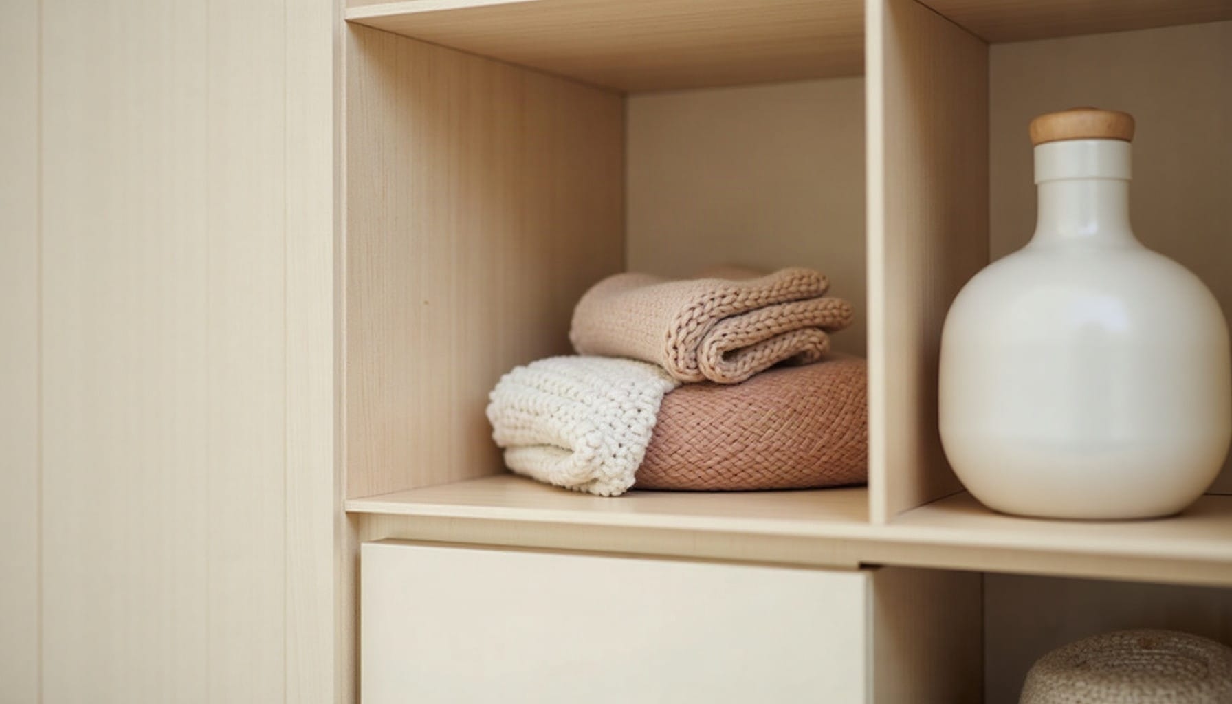 small bathroom storage ideas — warm minimal detail