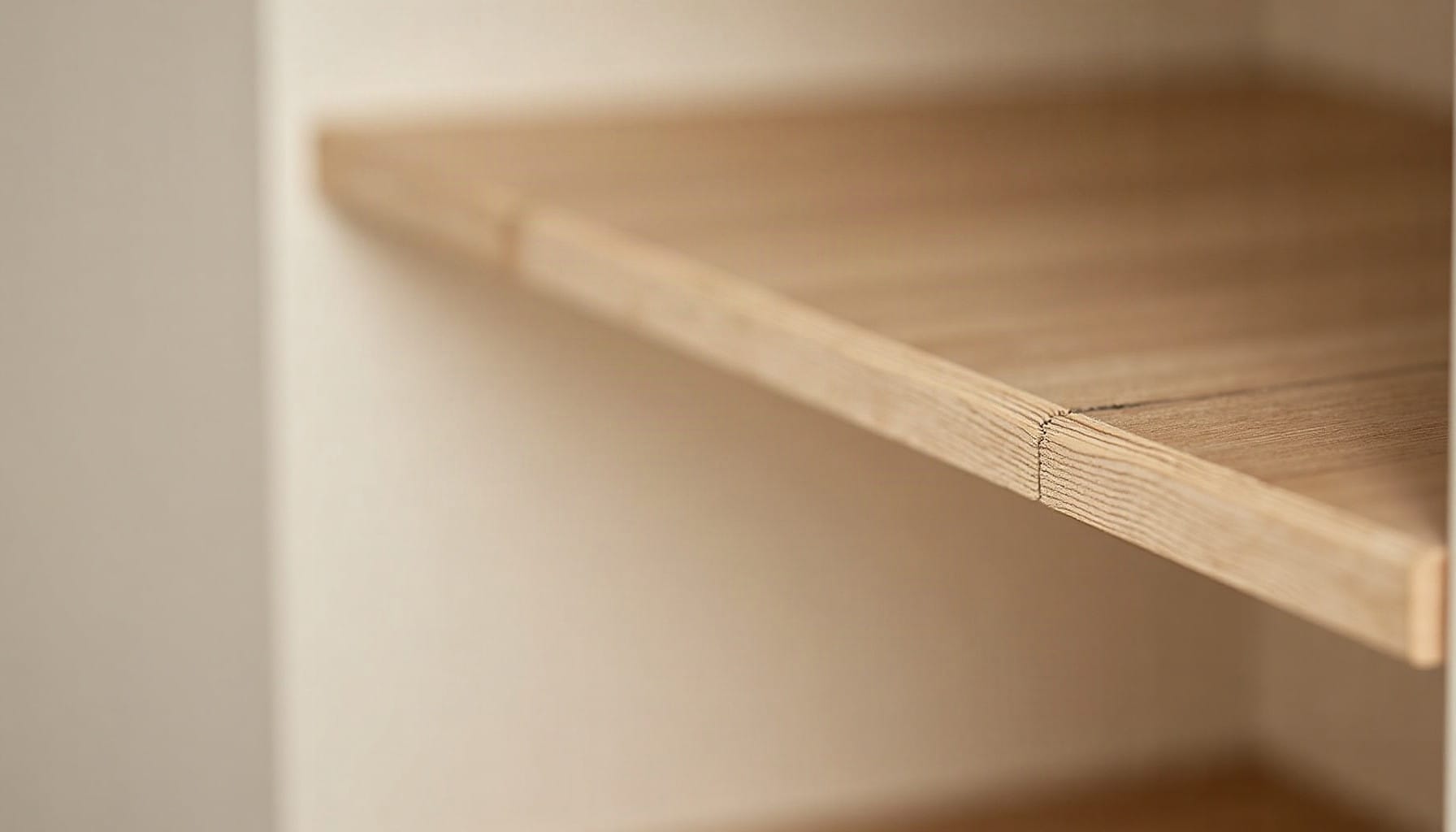 natural wood shelves, warm minimal detail
