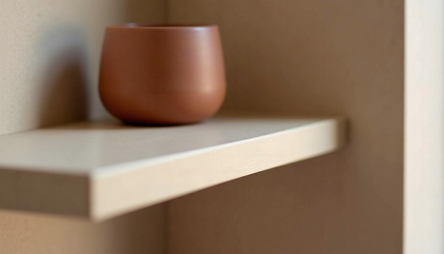 black melamine shelf, warm minimal detail