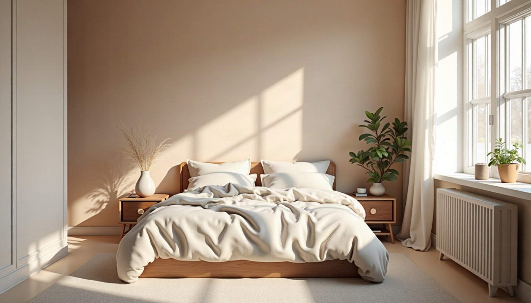 south facing bedroom colours, natural textures