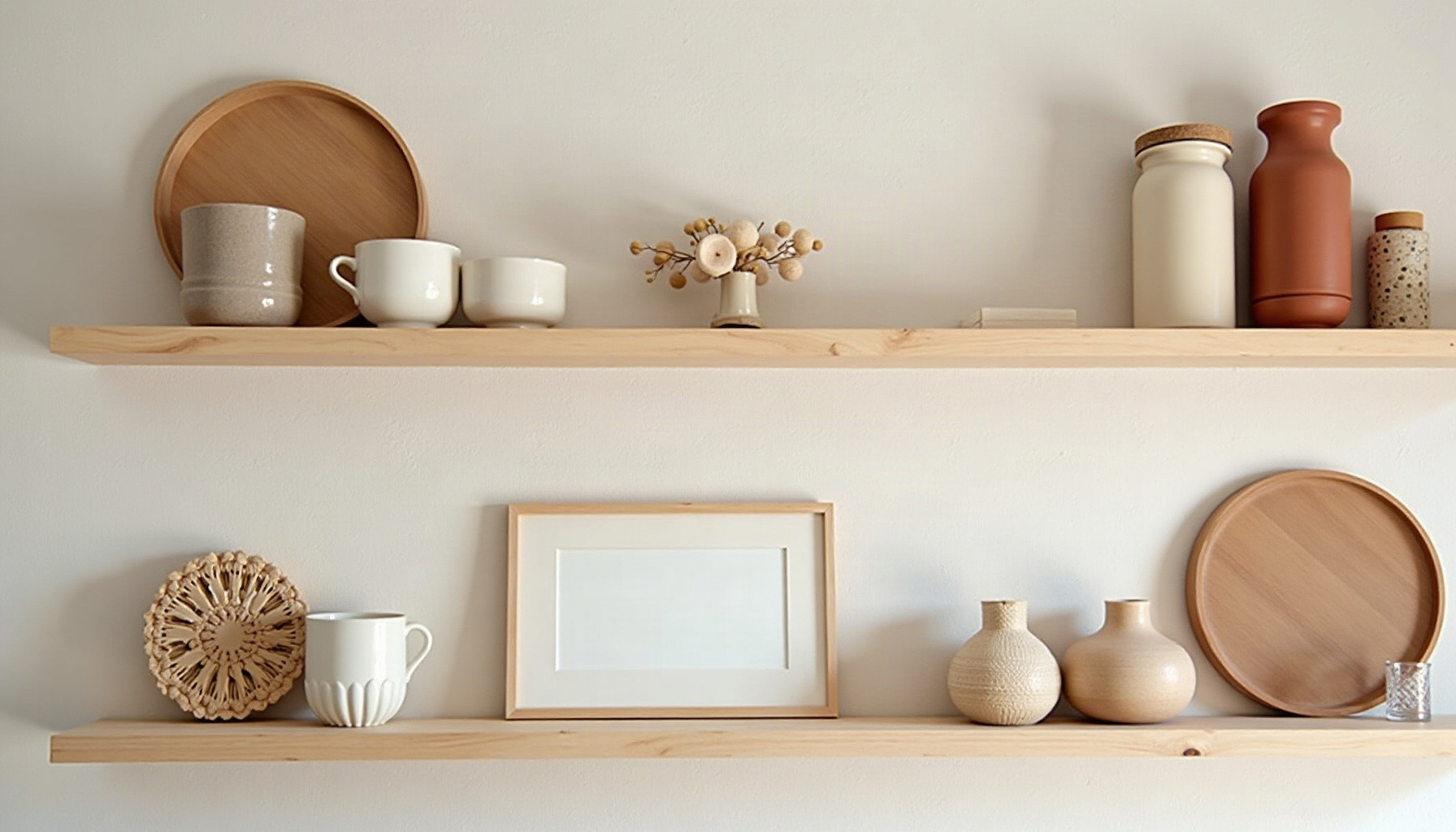 how to decorate shelves without looking cluttered, natural textures