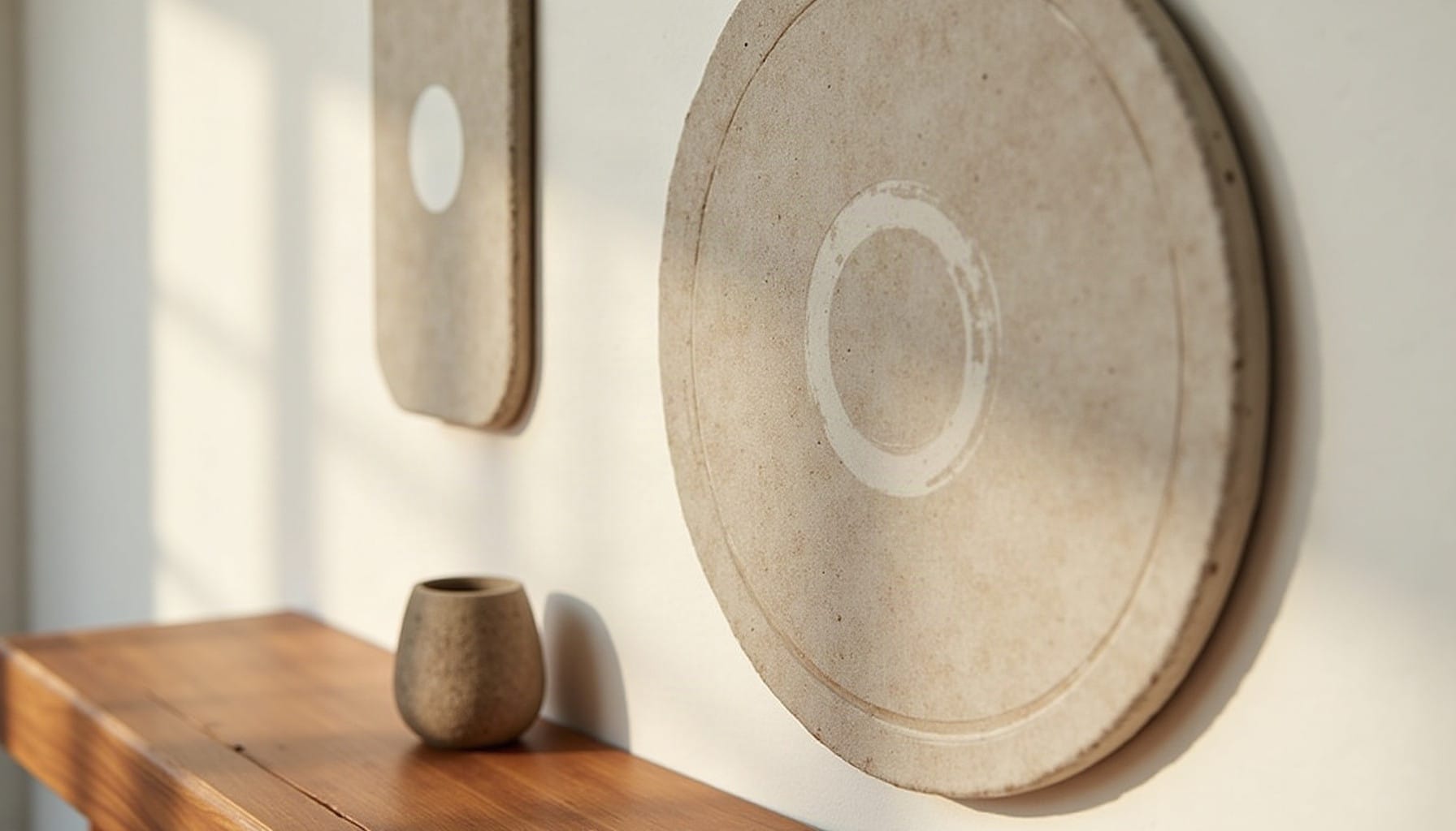 grey wall plaque, warm minimal detail