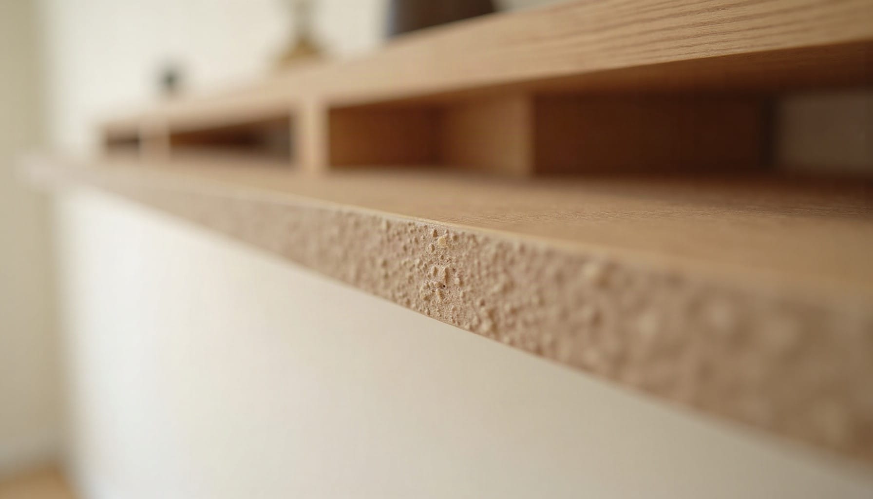 custom wall shelves, warm minimal detail