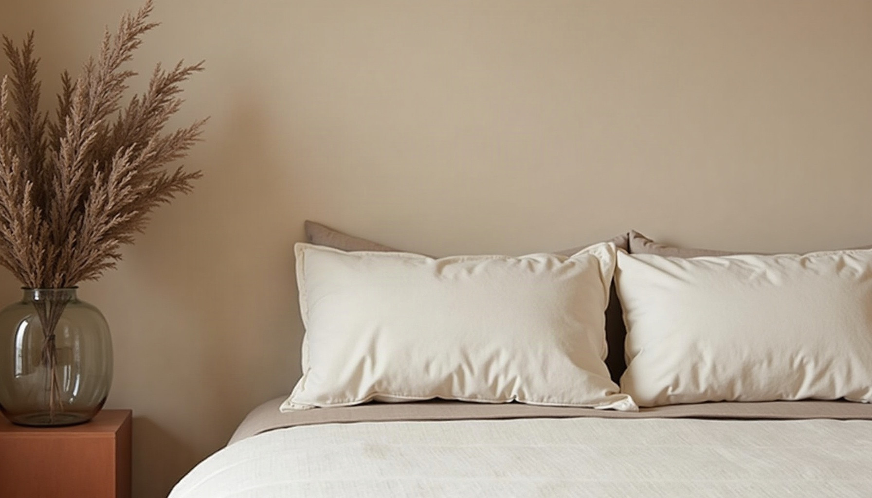 bedroom wall bookshelves, warm minimal detail