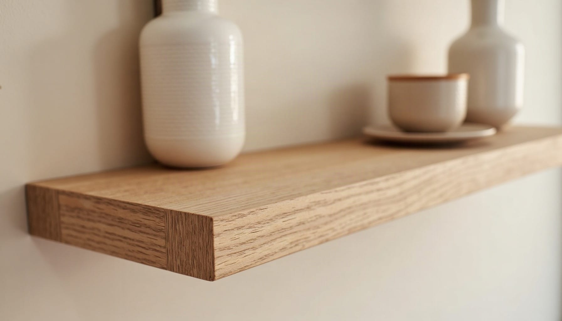 floating wall shelf oak, warm minimal detail
